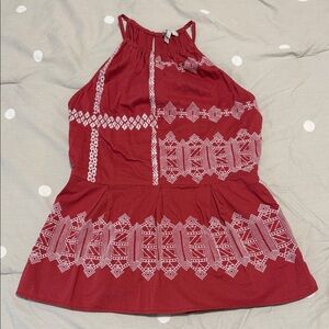Joie Burnt Red Top with White Tribal Detailing